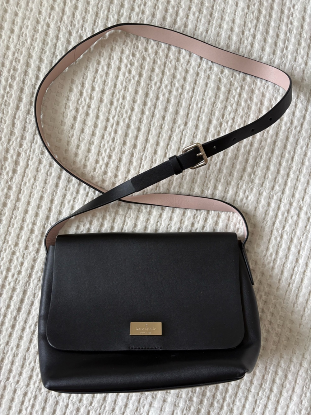kate spade Black Leather Crossbody with Pink Lining